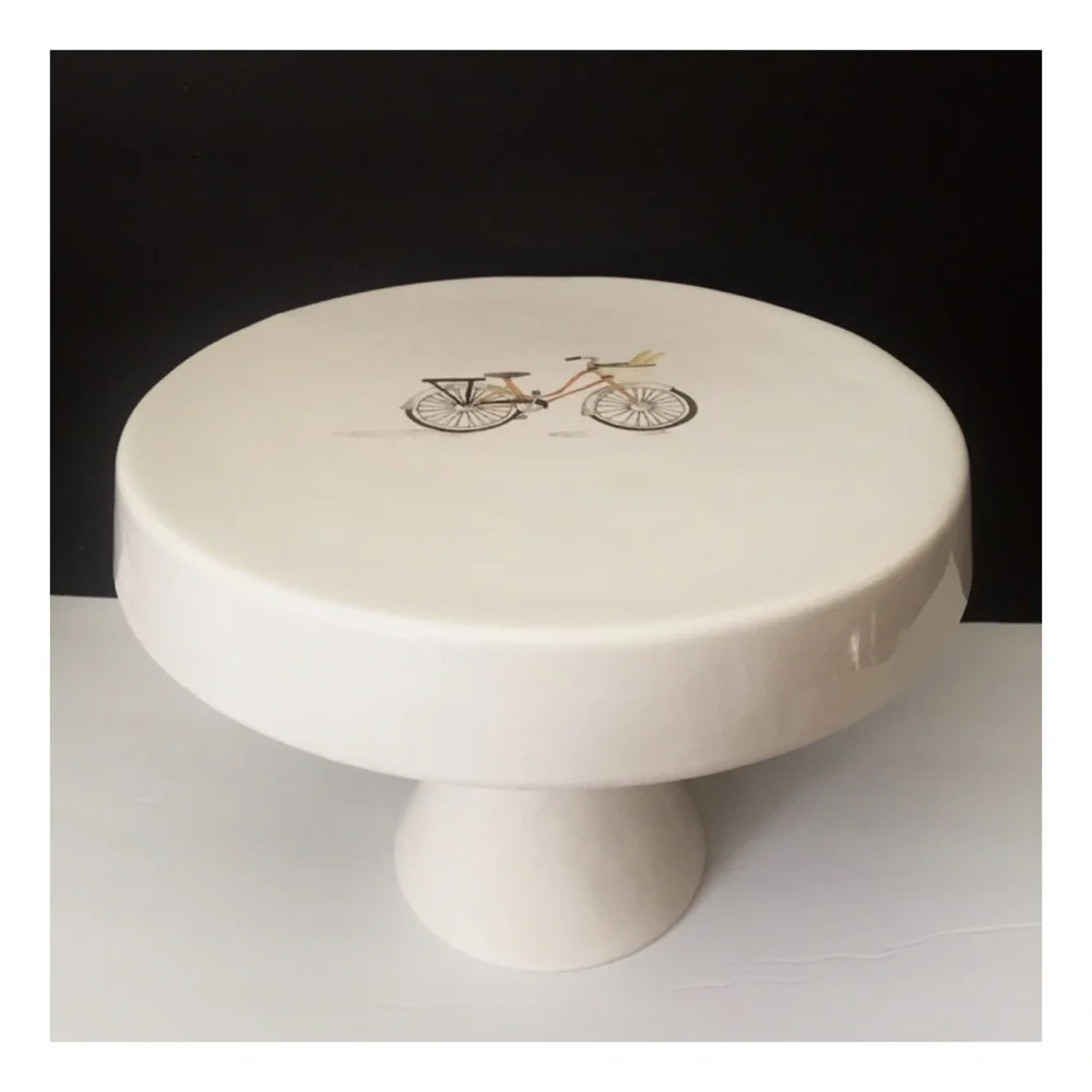 Rae Dunn Ceramic Cake Stand—Artisan Collection by Magenta with Bicycle Graphic